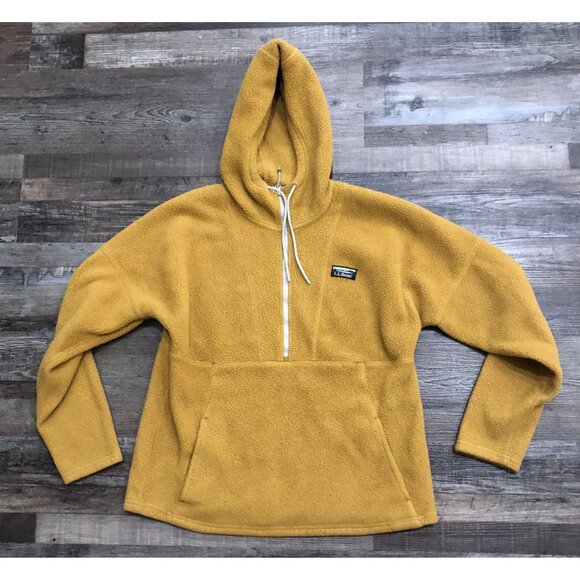 LL Bean Womens Medium Mustard Yellow 1/2 Zip Fleece Jacket Hooded - Picture 1 of 7